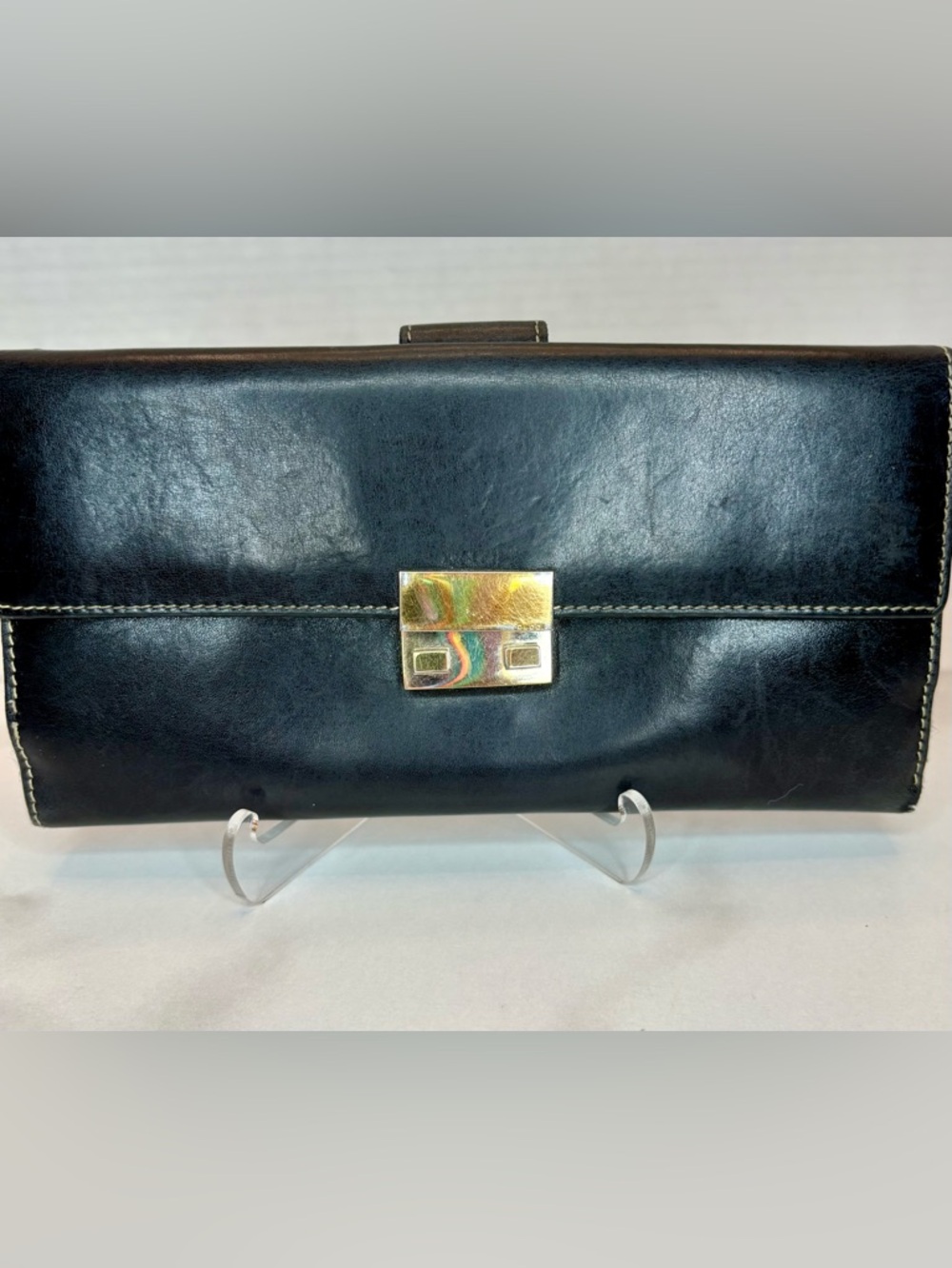Gucci Black Leather Continental Wallet with Gold Tone Hardware